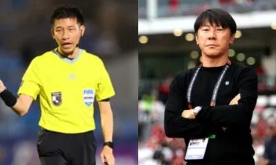 Wasit Hiroki Kasahara dan Pelatih TImnas Indonesia Shin Tae Yong