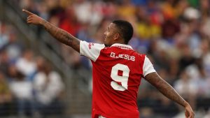 Gabriel Jesus Celebrates his goal on Arsenal Vs Everton match